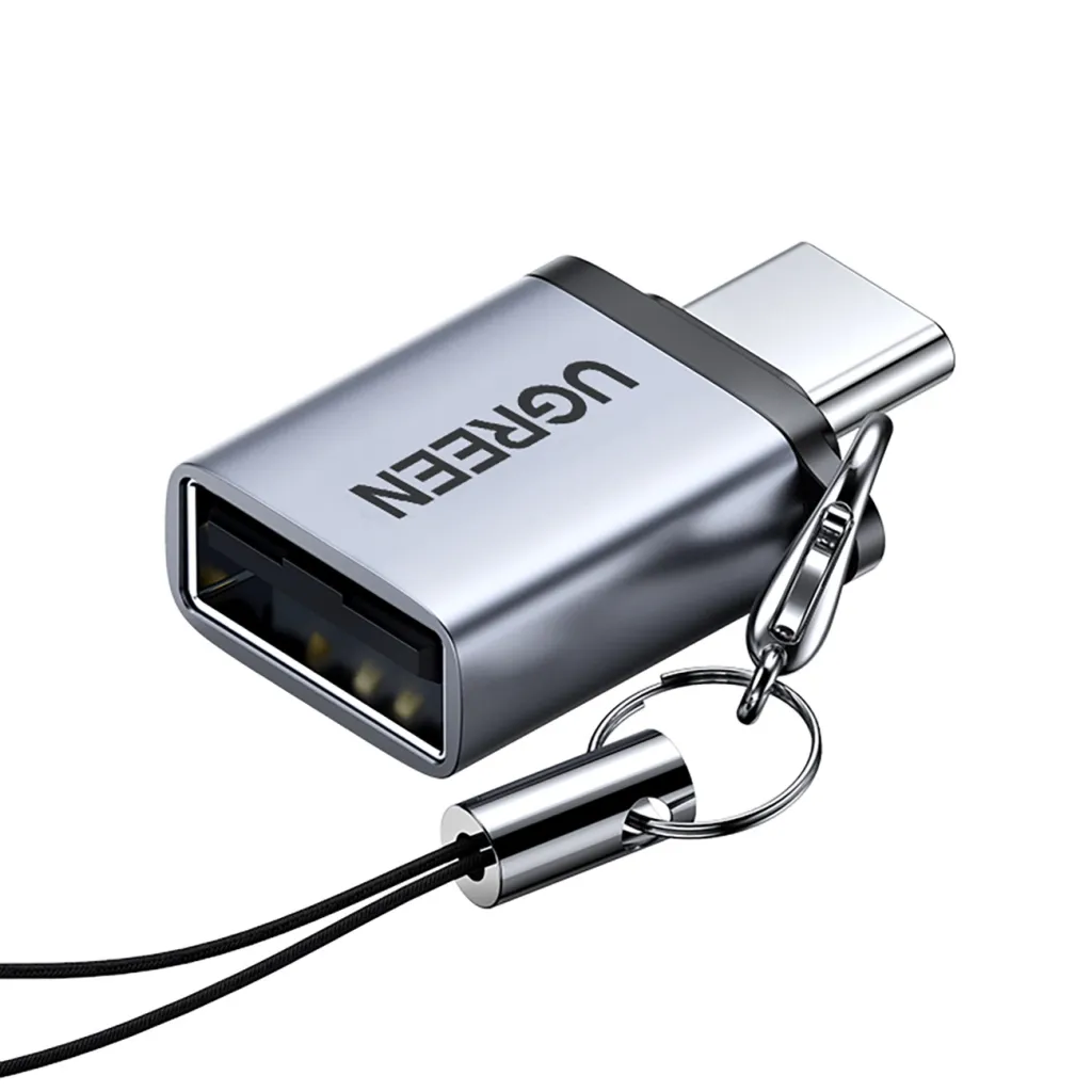 Ugreen US270 USB-C Male to USB-A 3.0 Female OTG Adapter with Lanyard (5Gbps SuperSpeed Transfer, OTG Support, Aluminum Alloy Casing, 10nF Capacitors, Anti-Loss Design) - Space Gre